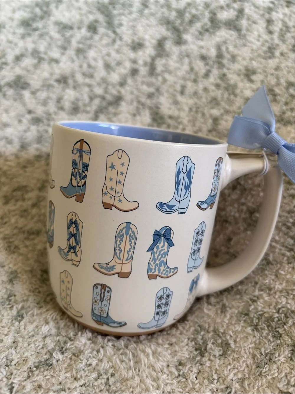 Cute Artisan Blue & Cream Cowboy Boot Ceramic Mug 16oz NWT Sunday Morning
